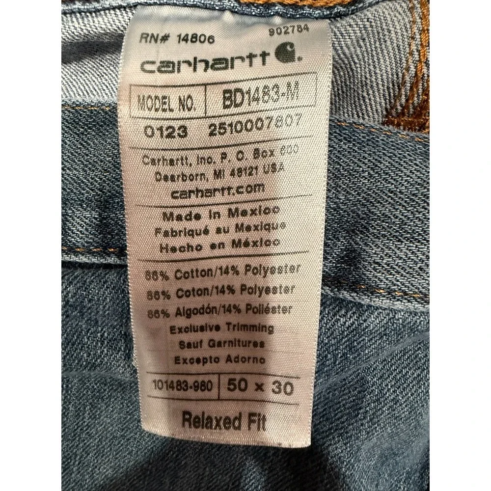 Carhartt Relaxed Fit Blue Denim Jeans Medium Wash Mens Waist Size 50